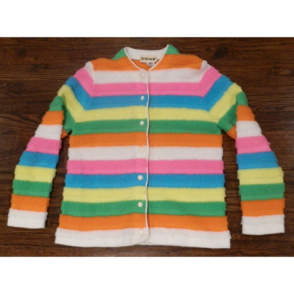 Vintage 70s Finest Quality Imports Rainbow Stripe Cardigan Sweater Womens